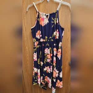 Floral Navy Blue Sleeveless Dress Size 18 Scarf Drape Hem